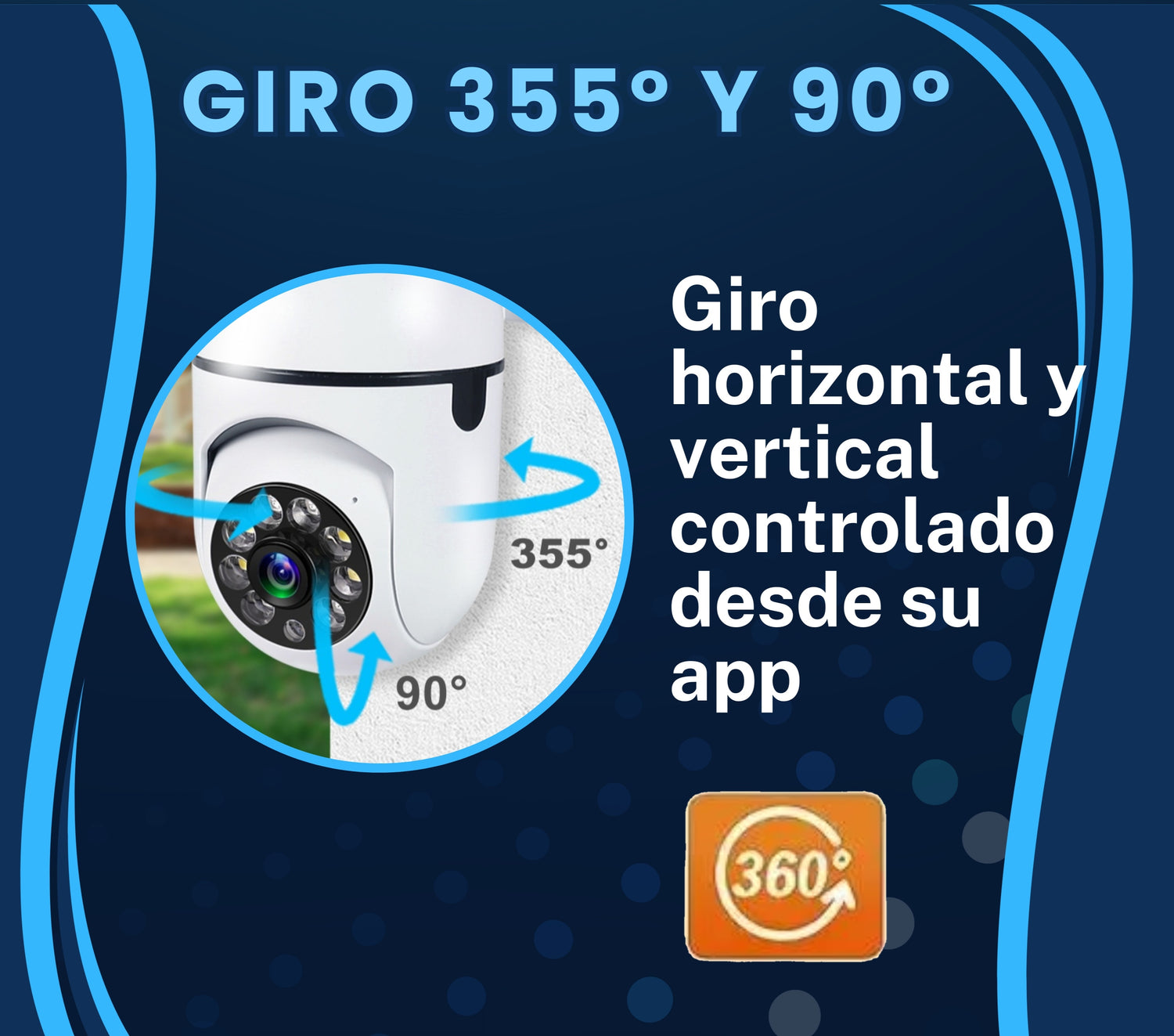 La cámara te permite girar 355 grados horizontal y 90 grados vertical para seguir de manera eficiente la toma.